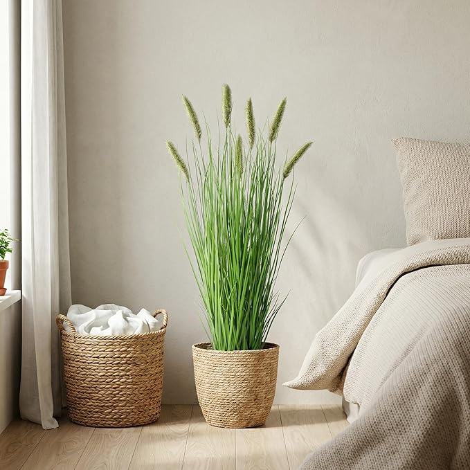 Artificial Cattail Reed Grass Plants Indoor ，Faux Cattail Grass Plant Artificial Plant Grass Outdoor,Fake Grass Tall Green Onions Fake Plant， Living Room Kitchen Office Decoration 47“1 Pcs