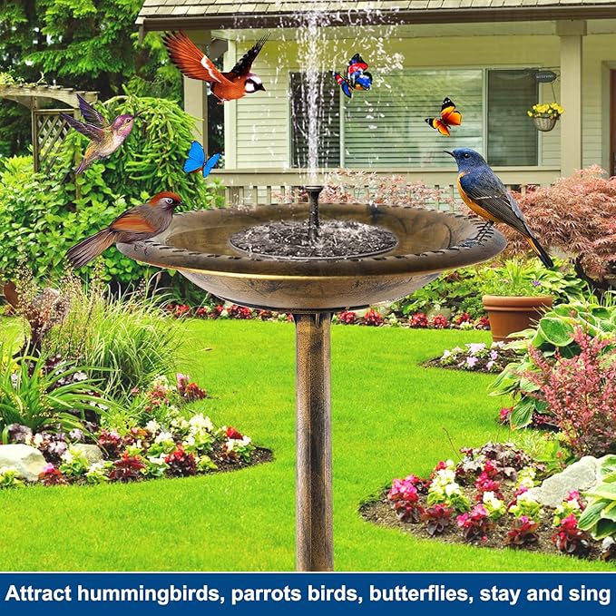 Bird Bath for Outside, Large 28 inch Tall Birdbaths for Outdoors with Solar Water Fountain, Plastic Retro Copper Bird Baths Bowl for Outdoor Garden Lawn Yard Patio Hotel Landscape Decor - Wide 20”