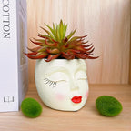 Girl Face Flower Pot Small Lady Head Planter Funny Flower Pot for Cactus Lovely Resin Head Face Planter with Anti-Friction Pads Pale Yellow 1Pack