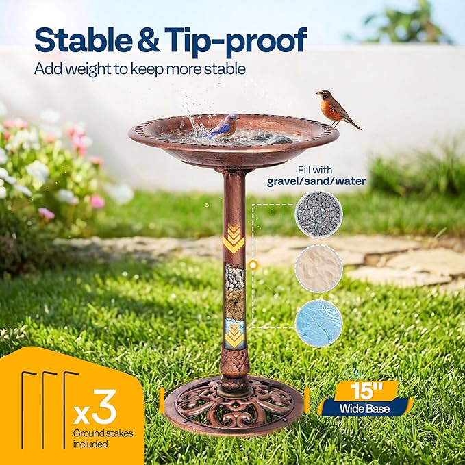 VIVOHOME Bird Bath for Outside, Polyresin Pedestal Bird Baths for Outdoor, Garden, 28 Inch Height Weather-Resistant Birdbaths with 20" Bowl, Antique Bronze