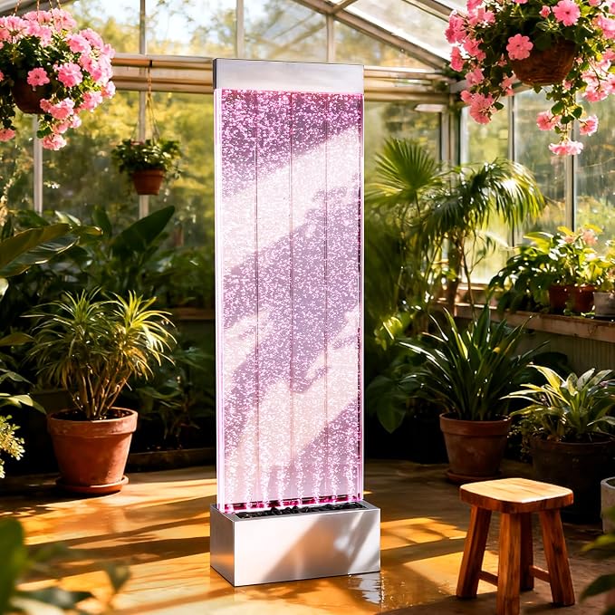 Jocoevol Bubble Wall Waterfall Fountain, Acrylic Indoor Floor Standing Water Wall with Changing LED Color Lights Remote Control, 63.4" x 19", Housewarming, Home Decor (Bubble Wall)