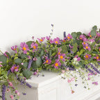2PCS 6ft Spring Flower Garland Faux Eucalyptus Greenery with Lavender, Purple Daisy Wild Berry Artificial Floral Vine for Easter Wedding Arch Decor, Baby Shower Mantle Table Centerpiece