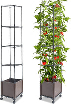 Quibbay Raised Garden Bed Planter Box with Trellis, 62.2" Self-Watering Tomato Planters for Climbing Plants Vine Flowers Outdoor Patio, Tomatoes Cage with Trellis Wheels for Outdoor, 1Pack