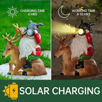 VChymm Garden Gnome Statues Resin Gnome Sitting On Deer Statues Solar Lights Outdoor Telescope Gnome Gifts for Yard, Patio Decor Gift (Deer Gnome)