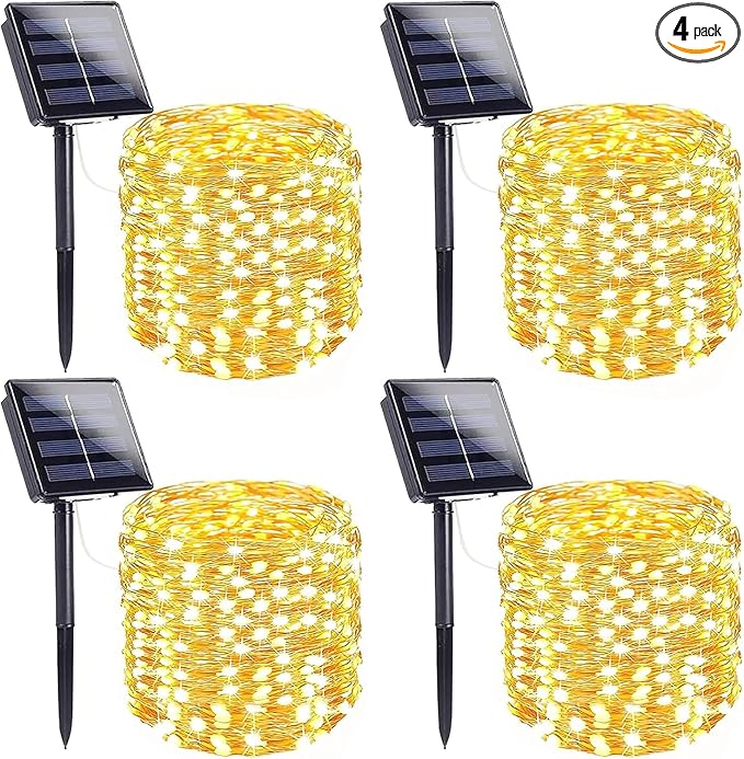 Extra-Long Solar String Lights for Outside, 4 Pack 400LED Solar Fairy Lights Outdoor Waterproof, Copper Wire with 8 Modes Solar Twinkle Lights for Tree Garden Party Patio Xmas Decor (Warm White)