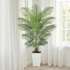 6ft Artificial Palm Tree with White Planter - Tall Fake Palm Tree Indoor Fake Tropical Plant for Home Office Living Room Bedroom Modern Decor
