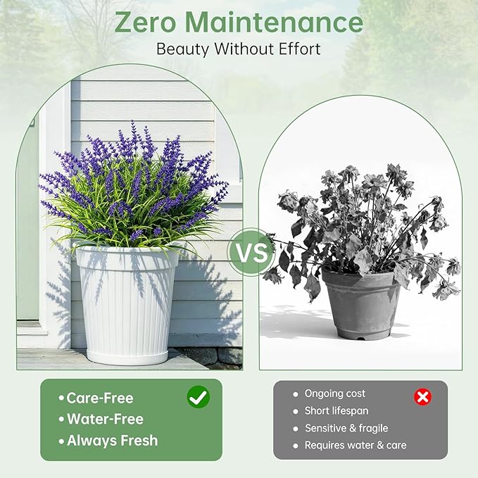 Gipsot 14 Bundles UV Resistant No-Fade Outdoor Artificial Plants & Flowers, Adjustable Height Fake Lavender Flowers Indoor & Outdoor Decor for Garden Patio Pathway Hanging Planter Front Porch