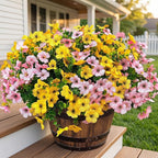 Artificial Flowers for Outdoor Fake Plants for Spring Decoration,Faux Eucalyptus Flowers for Planter UV Resistant Lifelike for Home Porch Garden (Yellow/Pink)