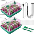 Hanaoyo 96 Cells Seed Starter Tray with Lights, 2 Packs Seed Starter Kit with Humidity Vented Domes and High Lid, Adjustable Brightness Germination Kit for Indoor Greenhouse Seed Starter