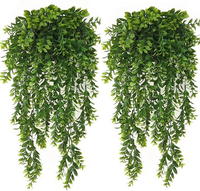 Artificial Hanging Vines, Fake Greenery Ivy Plastic Leaves Plants Faux Plant Foliage for Wedding Party Home Garden Wall Office Bedroom Decoration Indoor Outdoor Baskets Lights DIY Table Decor - 4 Pack