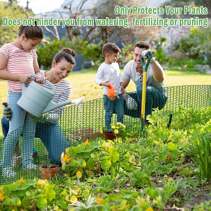 40Ft x 16In Plant Protectors from Animals, Plant Cages for Outdoor Plants, Free-Cut Wire Plant Protector, Plant Cover Chicken Wire Fencing with Ground Stakes & Ties to Keeping Bunny Animals Out