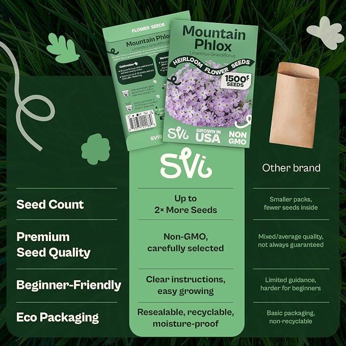 SVI 1500 Mountain Phlox Seeds (Linanthus grandiflorus) – Ground Cover Phlox Seed Packets Bulk, Sweet Fragrance Flower Garden – Heirloom Annual Purple Flower Seeds for Outdoor Garden, Containers