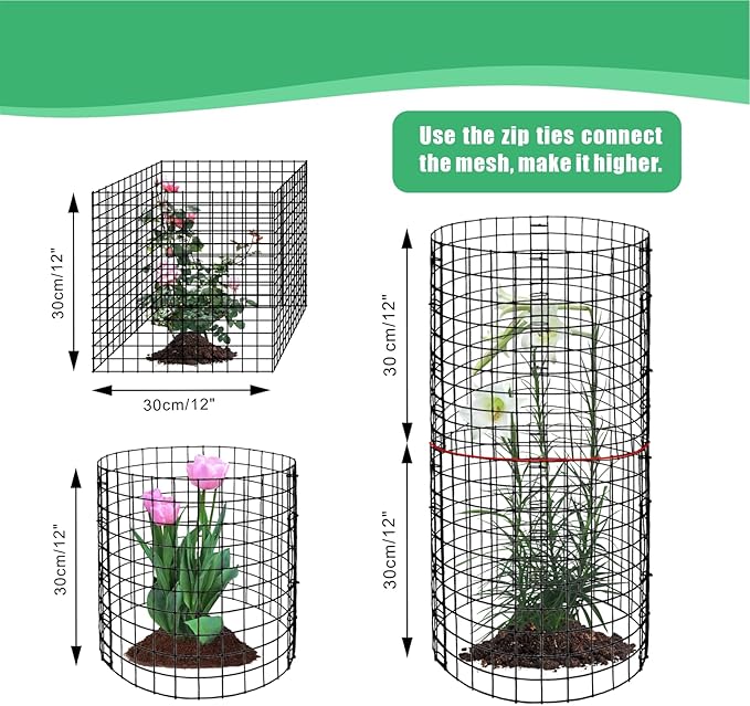 Eunika 8 Pack Round Plant Protector from Animals,24 Pcs 12" x 12" Metal Mesh to Keep Animals Out Wire Plant Protectors for Rabbits Chicken Duck Barricades for Garden Vegetable Flowers Protection