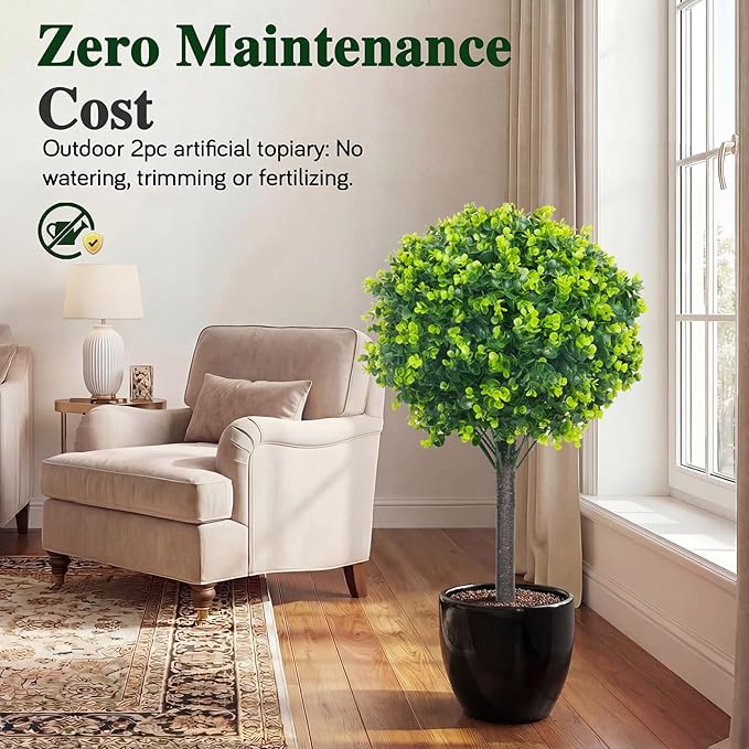 PATIO CHOICE Artificial Topiary Boxwood Ball Trees Set of 2 30" Fake Outdoor Plants Realistic Olive Tree Fake Bushes Lifelike Shrubs Decorations for Outdoor Indoor Front Porch Garden