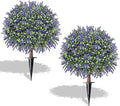 Artificial Lavender Topiary Ball Trees, Set of 2 UV Resistant Fake Evergreen Shrubs Bushes Plants with Ground Spike, 18" Fake Plants for Outdoor Indoor Front Porch Garden