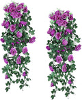 RECUTMS Artificial Hanging Rose Plants Fake Flowers Vines Wall Décor House Garden Patio Front Porch Indoor Decor (Purple)