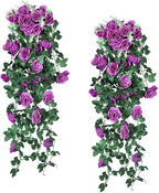 RECUTMS Artificial Hanging Rose Plants Fake Flowers Vines Wall Décor House Garden Patio Front Porch Indoor Decor (Purple)