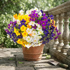 32 Pcs Faux Petunias Artificial Flowers For Outdoors, UV Resistant Fake Petunias Plants Realistic Silk Flowers for Porch Front Door Garden Window Outside Decor (32, White,Yellow,Purple,RedViolet)