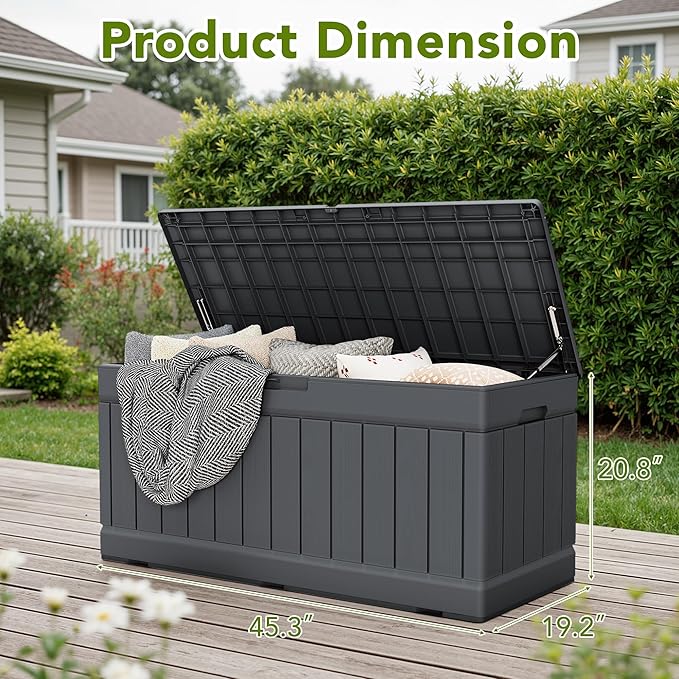 Devoko 78 Gallon Deck Box, Waterproof Resin Outdoor Storage Box for Outside and Patio, Outdoor Storage Bench Lockable for Patio Furniture, Garden Tools and Pool Supplies (Grey, 78 Gallon)