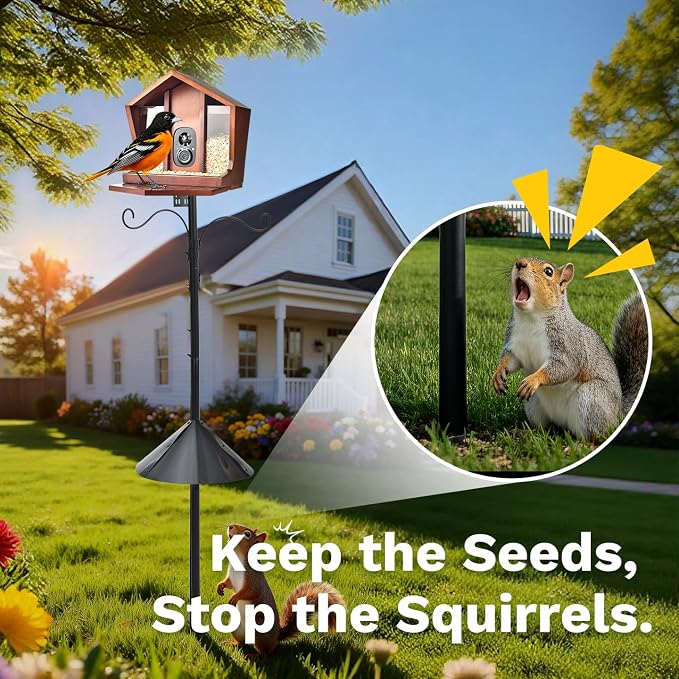 Smart Bird Feeder with Camera Solar Powered AI Identification 10,000+ Bird 2K UHD Video Live Instant Arrival Alerts and Real-Time Motion Detection Weatherproof Bamboo for Outdoor Birds Lovers