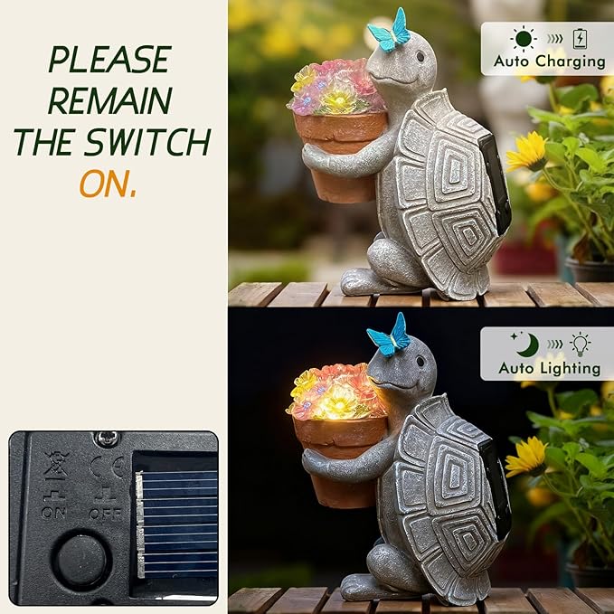Solar Turtle Garden Statue with LED Light (6"W x 8.6"L x 7.5"H) – Cute Solar Garden Decor Outdoor Turtle Statue for Patio Yard Backyard Lawn, Turtle Decor Garden Statues, Unique Turtle Gifts