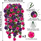 Artificial Geranium Hanging Flowers for Outdoor Decoration, 2 Bundles UV Resistant Silk Geranium Fake Plants Faux Flowers for Front Porch Garden Patio Window Box Decor (Purple, Purple red)
