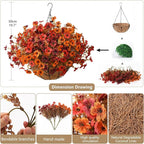Artificial Fake Fall Hanging Plants Flowers Basket, Faux Silk Daisy in Planter Realistic UV Resistant for Outside Home Patio Balcony Yard Autumn Outdoor Decoration (Orange Brown Red)