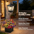 Solar Lamp Post with Planter, 2-in-1 Outdoor Solar Light with Built-in Planter Box, Waterproof Solar Powered Pathway Lamp for Garden Patio, Auto On/Off Warm White Light for Front/Back Door (Black 1pc)