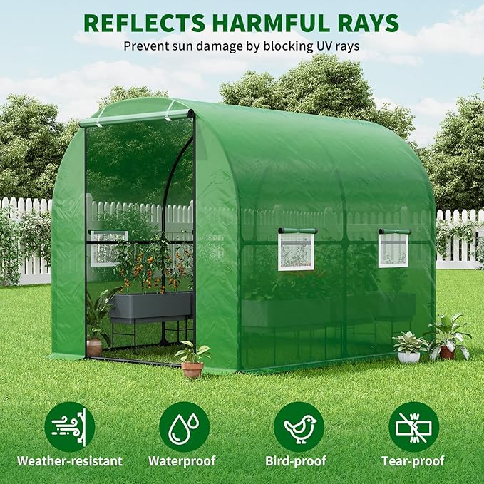 GarveeLife 8.2x6.6x6.6 ft Premium Greenhouse for Outdoors,Upgraded Portable Walk-in Heavy Duty Frame Large Garden Plant Hot Outside Hoop House,Green