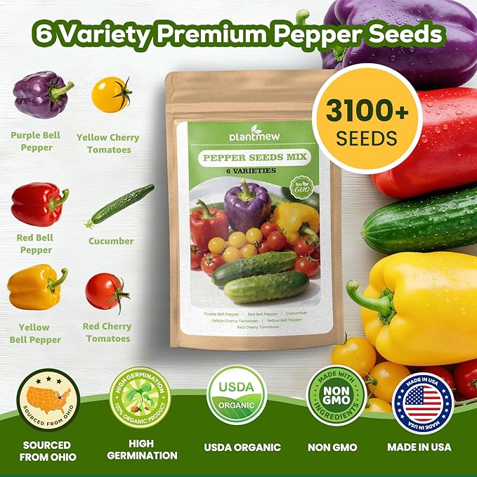 12-Pod Pepper Seed Kit Compatible with All Hydroponics, 6 Pack Varieties: Yellow, Purple, Red, Sweet Pepper, Cherry Tomato, Cucumber - Universal Seed Starter Pods, Easy to Grow, High Germination