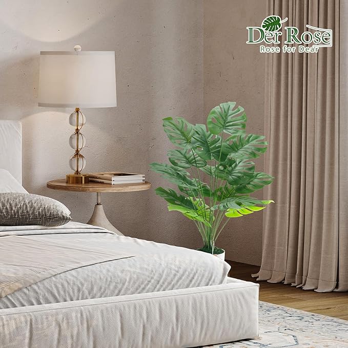 Der Rose 28" Fake Plants Large Artificial Monstera Faux Potted Plants Indoor Tall Tree for Living Room Decor