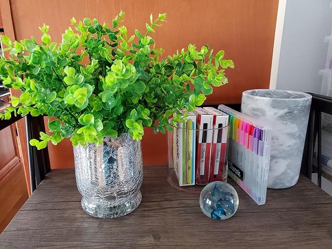 Ouddy Decor 8 Bundles Artificial Greenery Stems Fake Plants Outdoor UV Resistant Faux Plastic Boxwood for Kitchen Office Garden Porch Farmhouse Window Box Home Decor