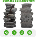 Solarbloom Outdoor Water Fountain with LED Lights, 5-Tier Spiral Cascading Stacked Waterfall Fountain Freestanding Resin Water Feature for Patio, Garden, Backyard, Deck