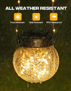 PARTPHONER Solar Lights Outdoor Waterproof 12-Pack, Solar Powered Hanging Lantern Cracked Glass Hanging Globes for Yard Decor Christmas Decoration, Shepherd Hook, Garden Tree Ornaments, Warm White