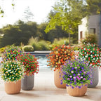 2 Pack 24" White Red Faux Topiary Ball Trees with Spikes, UV Resistant Artificial Boxwood Plants with Flowers, Fake Shrubs for Spring Outdoor Planters, Front Porch Garden Decor