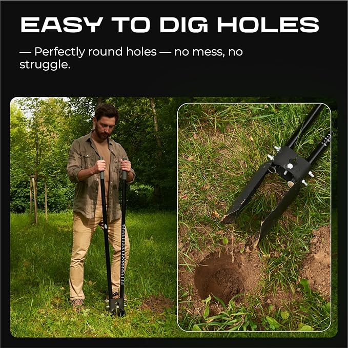 CKG Post Hole Digger Gardening Tool 57 inches,Heavy Duty with Fiberglass Handle, Plant Hole Digger for for Soil Plugging, Cultivating, Manual Fence Post Diggers, Black