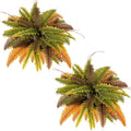 35” Artificial Boston Fern Bush Plant, 2 Faux Ferns for Outdoors Large, Fake Ferns Realistic Artificial Plants with 39 Fronds for Garden Porch Patio Home Office Living Room Decor Yellow