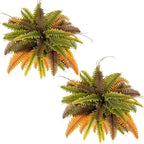 35” Artificial Boston Fern Bush Plant, 2 Faux Ferns for Outdoors Large, Fake Ferns Realistic Artificial Plants with 39 Fronds for Garden Porch Patio Home Office Living Room Decor Yellow