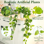 Waipfaru Artificial Plants Indoor, 2Pcs 34" Realistic Fake Pothos Hanging Plants Silk Vines Ivy Potted, Fake Pothos for Living Room Office Bedroom Bathroom Kitchen Shelves Indoor Home Decor