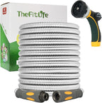 TheFitLife Flexible Metal Garden Hose - 75 FT Lightweight Stainless Steel Water Hose with Solid Fittings and Sprayer Nozzle - Leak Proof, Kink Free, Anti-rust, Large Diameter, Durable and Easy Storage
