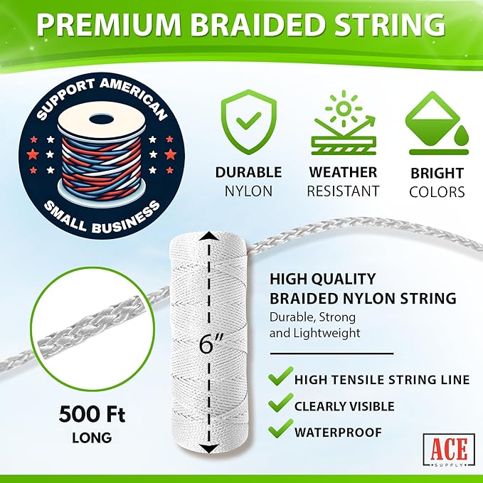 Bright White Twine String - #18 Strong Nylon String - 500 Ft Length - White String for Gardening, Nylon Twine for Plants