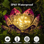 Huaxu Solar Lights Outdoor Decorative-Bright Purple Lotus Flower Table Lamp,Glass Globe 30 LED Waterproof Metal Decorations Gifts for Mom Women Garden Patio Pathway Yard Balcony Outside Decor