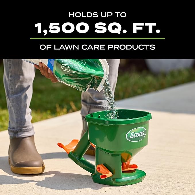 Scotts Whirl Hand-Powered Spreader - for Grass Seed, Lawn Fertilizers, Salt, and Ice Melt, Handheld Spreader Holds up to 1,500 sq. ft. of Product