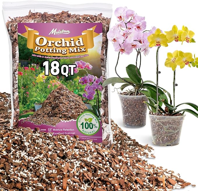 Orchid Bark Potting Mix - 18QT Natural Orchid Potting Mix for Repotting, Blended with Small Pine Bark and Perlite to Provide Ideal Ventilation and Good Drainage for Orchids and Other Potted Plants