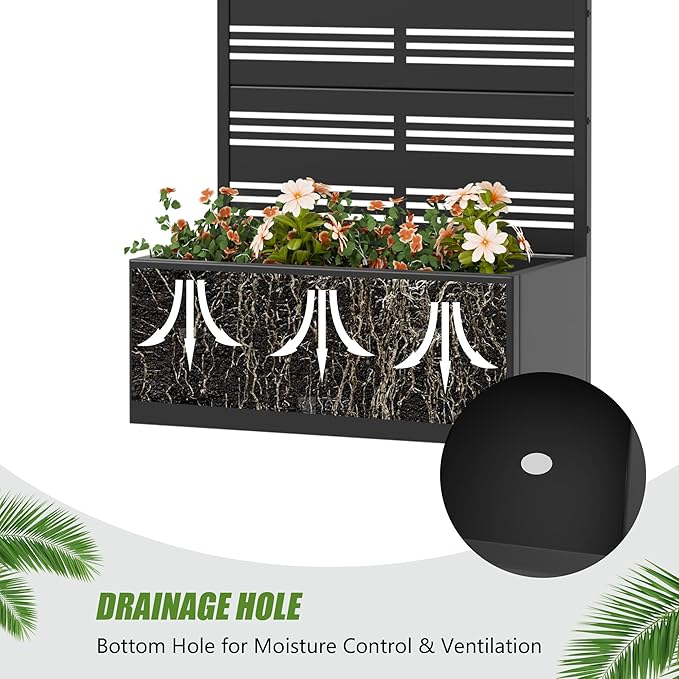 Casaphoria Metal Raised Garden Bed with Trellis, 59"x30"x12" Planter Box for Climbing Plants, Vegetables & Vines, Features Drainage Holes and Privacy Screen, Black-Harold