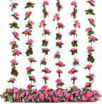 8 Pcs x 8.2 ft Flower Garland Artificial Rose Vine Flowers with Green Leaves Hanging Fake Roses Vine for Room Party Home Wedding Birthday Christmas Wall Arch Decor, Spring Magenta Flower