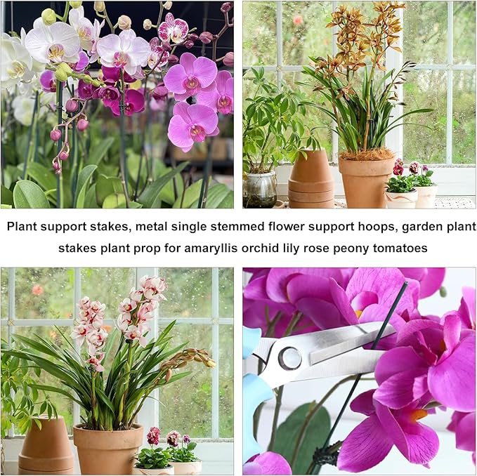 10Pcs Plant Support Stakes with 15pcs Plant Clips,15.7 Inches Bendable Plant Sticks for Indoor and Outdoor Plants,Single Stem Flower Stakes for Phalaenopsis Orchid Flower Roses(Green)