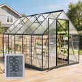 6x10FT Greenhouse for Outdoors with Hygrometer, Polycarbonate Green House with UV Protection, Heavy Duty Greenhouse with Windproof Aluminum Frame, Roof Vent & Quick-Install Design