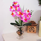 Jusdreen Artificial Purple Orchid Centerpiece, 14.5 Inch Phalaenopsis in Glass Vase with Potting for Home Office Table Decor, Realistic Orchid Arrangement