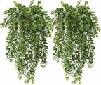 Artificial Hanging Vine Plants, Plastic Leaves Vines Fake Ivy Plant UV Resistant Greenery Faux Foliage Flowers Decor Home Indoor Outdoor Garden Door Wall Wedding Party Decoration Green 4 Pack